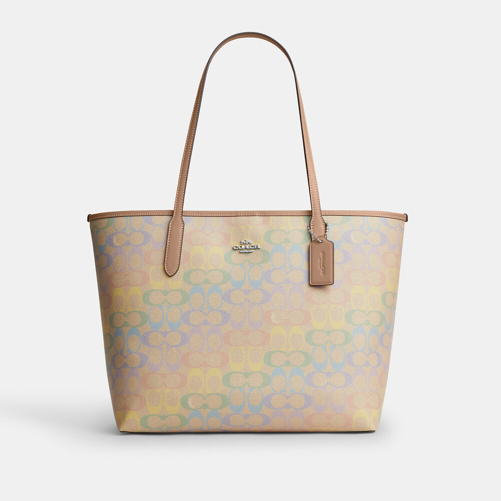 Coach 🆕 City Tote Bag In Rainbow Signature Canvas